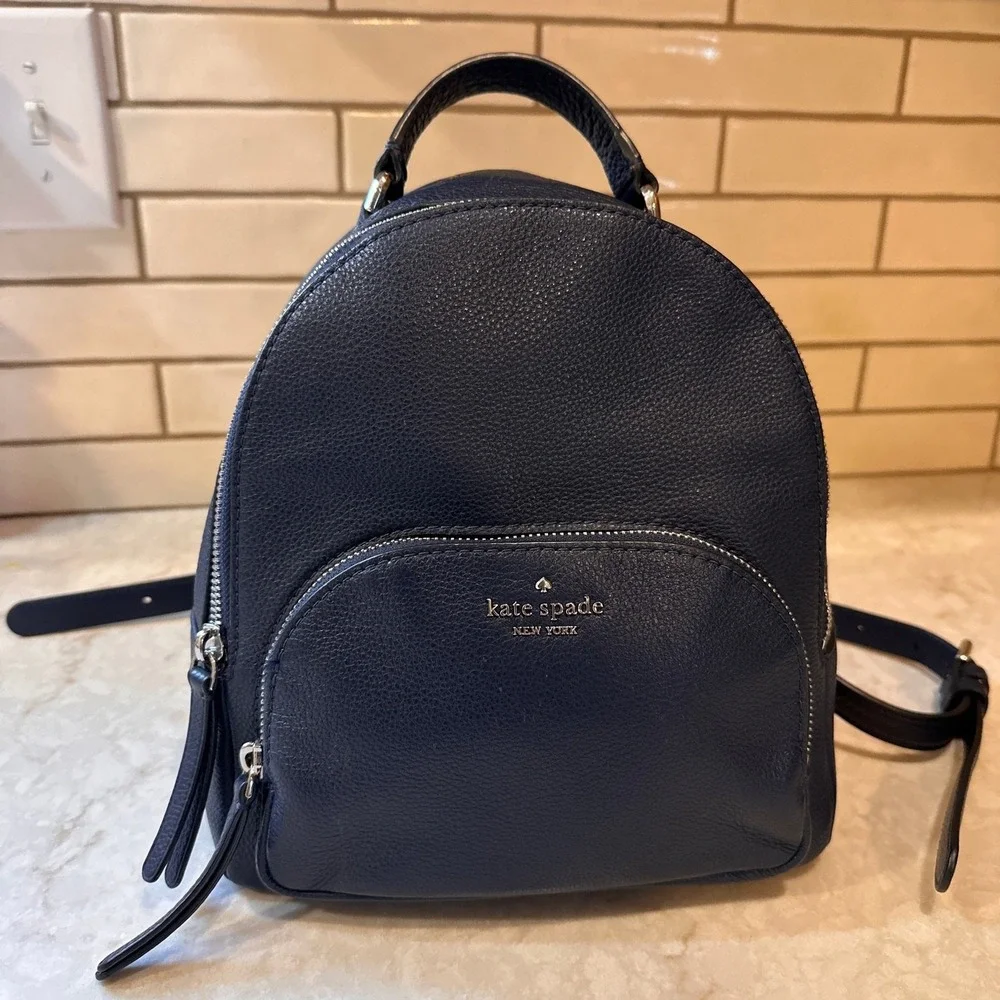 Kate Spade Jackson Medium Dk Navy Pebbled Leather Backpack Bag, Adjustable